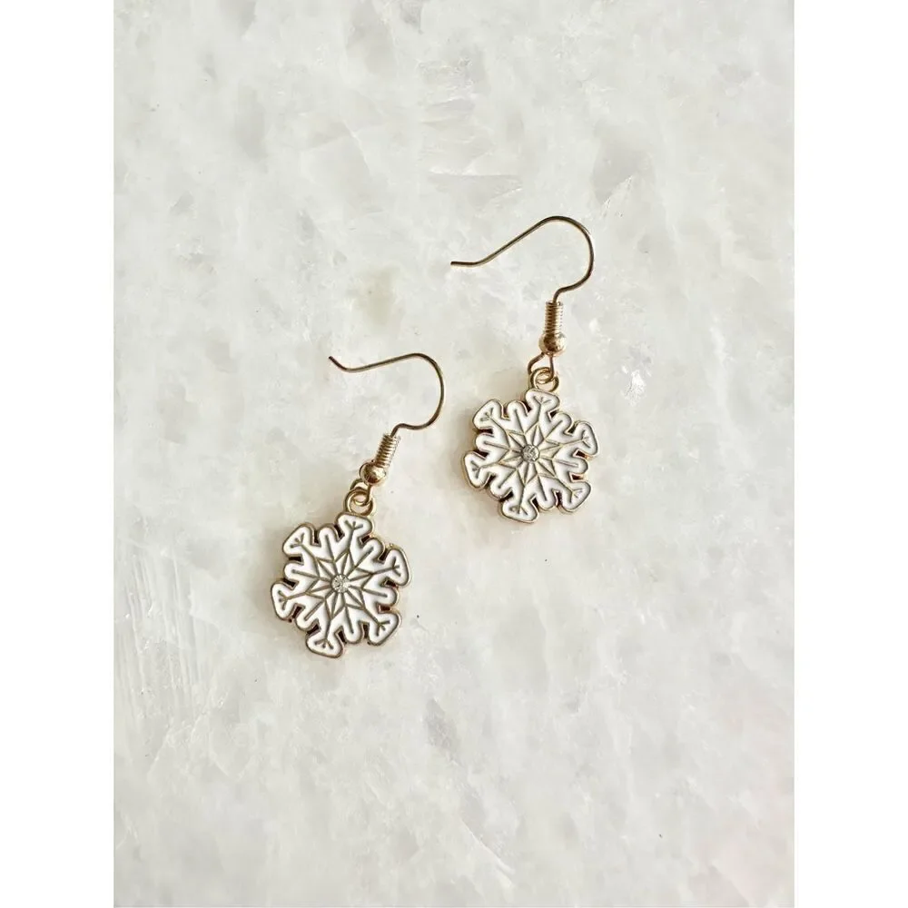 White snowflake Christmas dangle earring